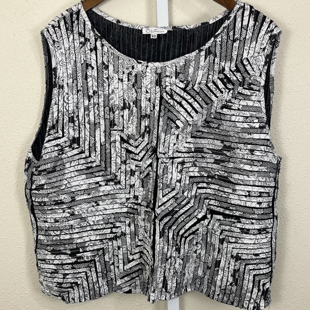 Obstinee Vintage Patchwork Pintuck Top Womens 22 Plus Size Abstract Art to Wear